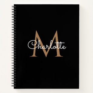 Black Gold Monogram Elegant Girly Script Notebook Notizbuch