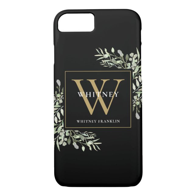 Black Gold Monogram Elegant Moderne Grüne Case-Mate iPhone Hülle (Rückseite)