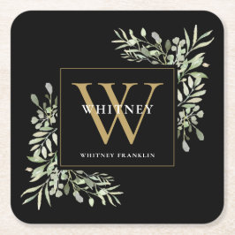 Black Gold Monogram Elegant Moderne Grüne Rechteckiger Pappuntersetzer