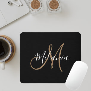 Black Gold Monogram Elegant Stilvoller Name des Sk Mousepad