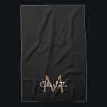 Black Gold Monogram Elegante Girly Script Geschirrtuch<br><div class="desc">Chic schwarz und gold monogramm Küchenhandtuch. Sie können den Namen,  das Monogramm personalisieren und den Schriftart und die Farben anpassen,  um Ihr eigenes einzigartiges Design zu erstellen. Entwickelt von Thisisnotme©</div>