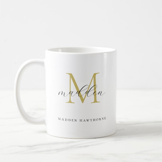 Black Gold Monogram | Elegante Skriptnamen Kaffeetasse (Links)