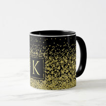 Black & Gold Monogram Glitzer Eleganter Kaffee