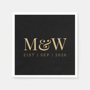Black Gold Monogram Initials Modern Wedding Serviette