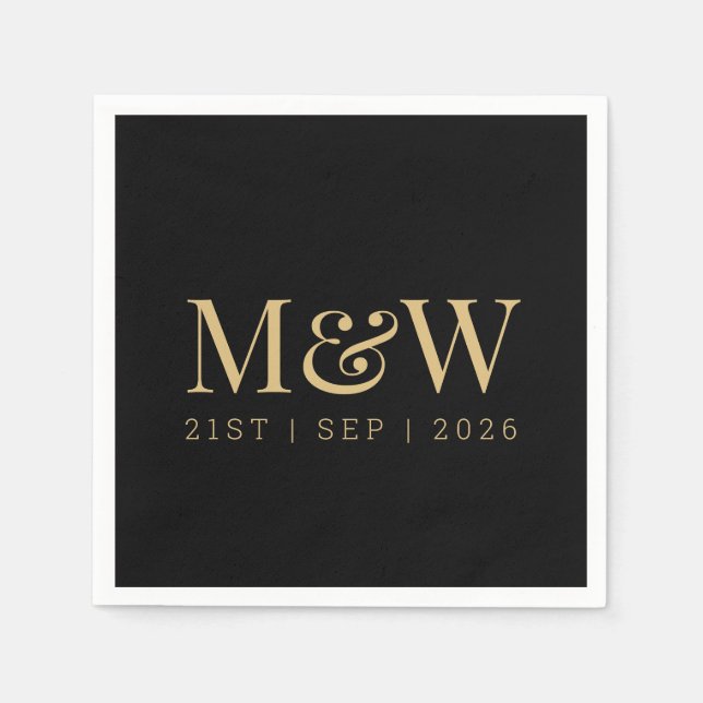 Black Gold Monogram Initials Modern Wedding Serviette (Vorderseite)