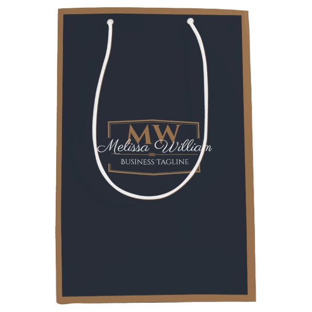 Black Gold Monogram Mittlere Geschenktüte (Vorderseite)