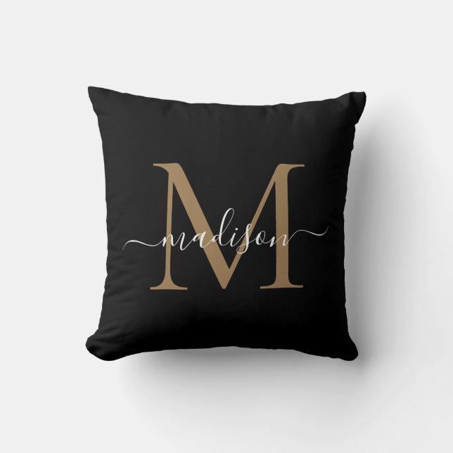 Black Gold Monogram Modern Stilvolle Feminine Scri Kissen (Vorderseite)