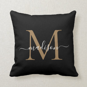 Black Gold Monogram Modern Stilvolle Feminine Scri Kissen