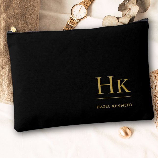 Black Gold Monogram Modernes Minimalistisches Eleg Zubehörtasche (Von Creator hochgeladen)