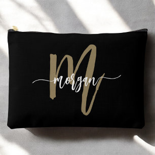 Black Gold Monogram Name Girl's Script Zubehörtasche