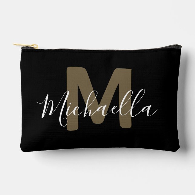 Black & Gold Monogram Name Small Accessory Pouch Zubehörtasche (Vorderseite)