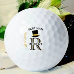 Black Gold Monogram Name Trauzeuge Gastgeschenk Ho Golfball<br><div class="desc">Dieser einzigartige Golfball ist als Geschenk für Ihren Trauzeuge konzipiert. Ein tolles Design mit einem schwarzen und goldenen Hut vor weißem Hintergrund. Es gibt sogar eine einzigartige Anordnung des Monogramms - sehen Sie genau hin und Sie werden drei Farben sehen, was ihm das Gefühl der Tiefe gibt. Personalisiert zusätzlich mit...</div>