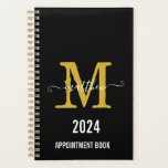 Black & Gold Monogram Script Appointment Book  Planer<br><div class="desc">Custom Elegant Black and Gold Monogram Script Appointment Book Planner</div>