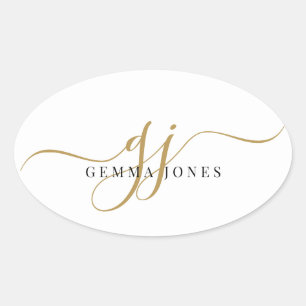 Black Gold Monogram Script Name Umschlag Aufkleber