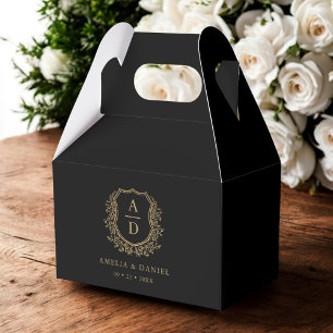 Black Gold Monogram Wedding Black Wappen Modern Geschenkschachtel