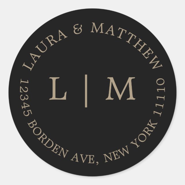 Black Gold Monogram Wedding Runder Aufkleber (Vorderseite)