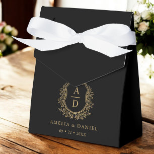 Black Gold Monogram Wedding Wappen Modern Geschenkschachtel