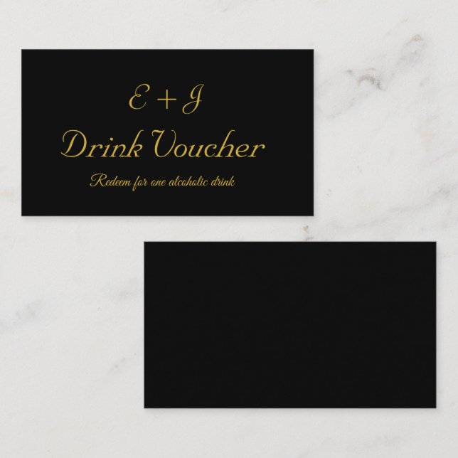 Black Gold Monogram Wedk Drink Card Visitenkarte (Vorne/Hinten)