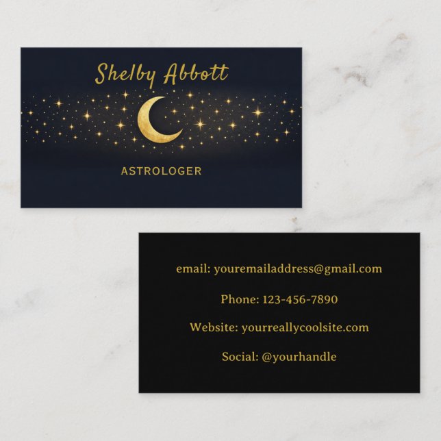 Black & Gold Moon and Stars Business Card Visitenkarte (Vorne/Hinten)