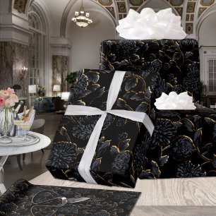 Black & Gold Moonlit Dahlias Floral Elegant Geschenkpapier