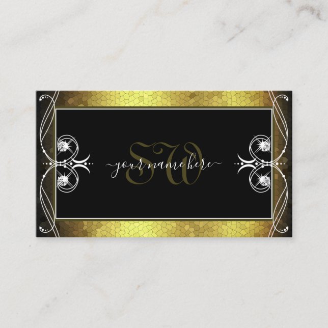 Black Gold Mosaik Verziert Sparkle Diamonds Initia Visitenkarte (Vorderseite)
