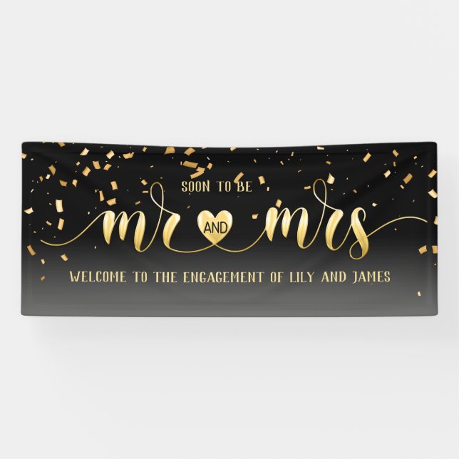 Black Gold Mr. und Mrs. Verlobung Banner (Horizontal)
