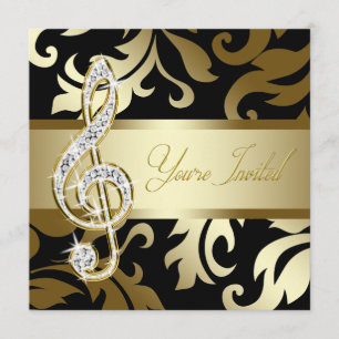Black Gold Music Treble Clef Musical Event Einladung