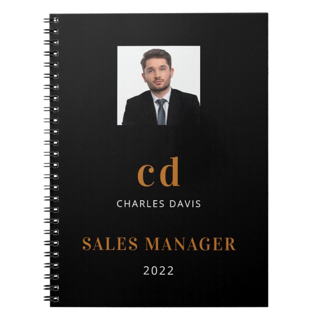 Black Gold Name Initial Foto Business Notizblock (Vorderseite)