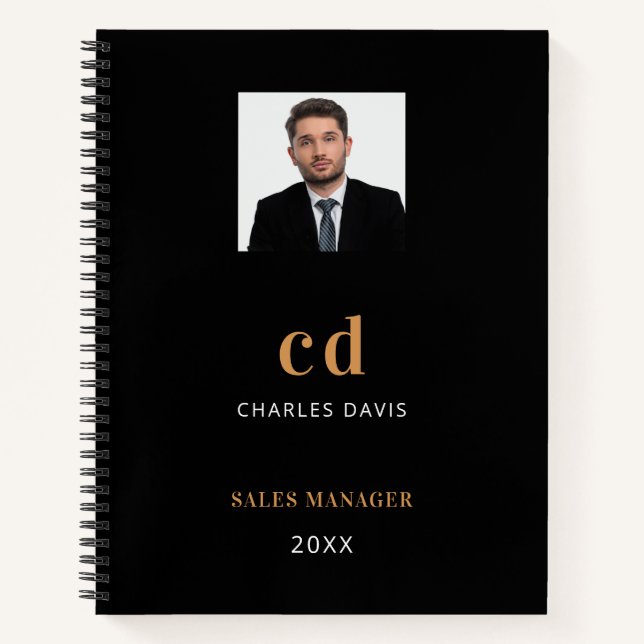Black Gold Name Initial Foto Business Notizbuch (Vorderseite)