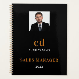 Black Gold Name Initials Foto Business 2023 Planer