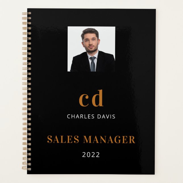 Black Gold Name Initials Foto Business 2023 Planer (Vorderseite)