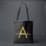 Black Gold Name White Girly Script Monogram Modern<br><div class="desc">Schwarz und Gold Elegant Fügen Sie Ihren eigenen Namen Monogram Book Bag. Diese Büchertasche kann auf Ihren Vor- und Vornamen angepasst werden und als Geschenk für Weihnachten,  Geburtstag,  Brautparty oder Hochzeit.</div>