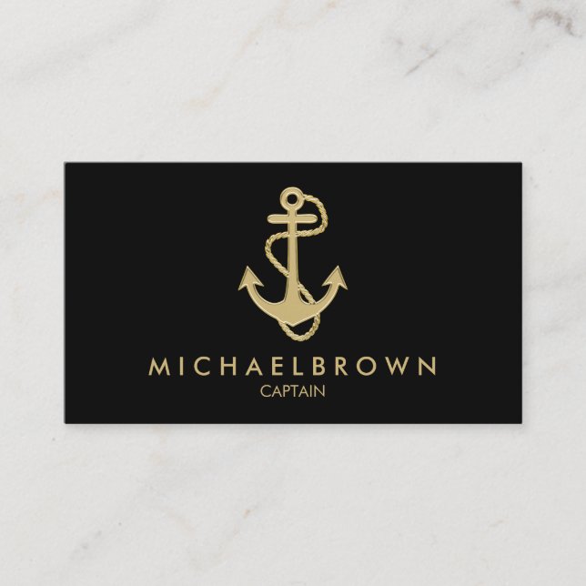 Black Gold Nautical Anchor Visitenkarte (Vorderseite)