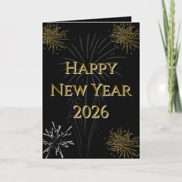 Black & Gold New Year 2026 Folded Holiday Card Feiertagskarte
