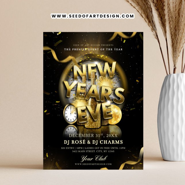 Black & Gold New Year's Eve Club Party  Flyer (Von Creator hochgeladen)