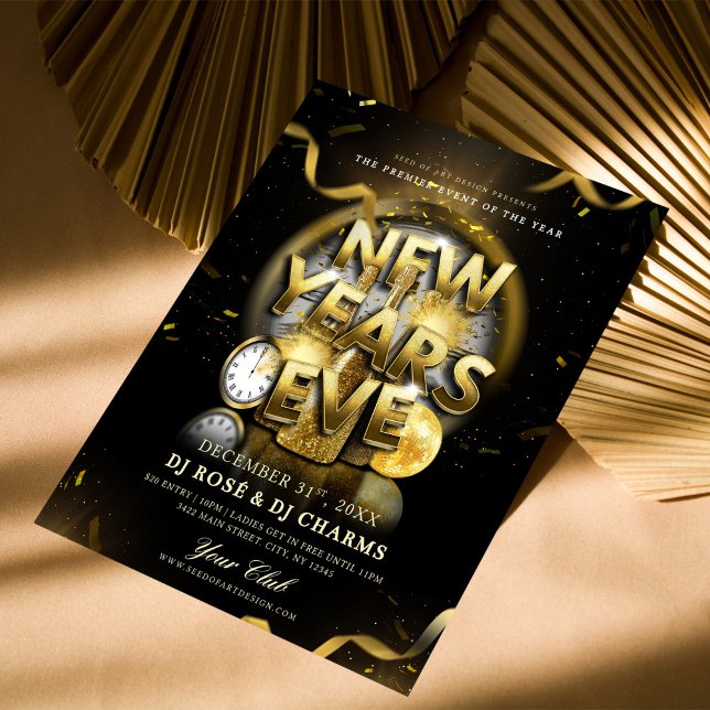 Black & Gold New Year's Eve Club Party  Flyer (Von Creator hochgeladen)