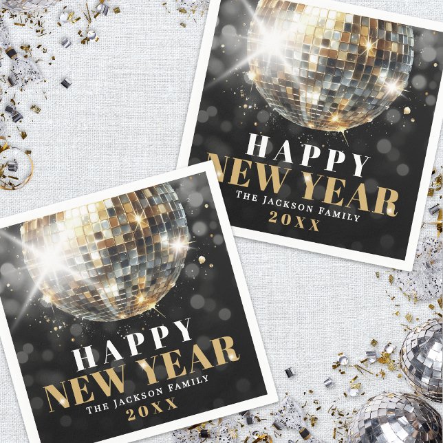 Black Gold New Years Party Serviette (Black Gold New Year's Eve Party Napkins)