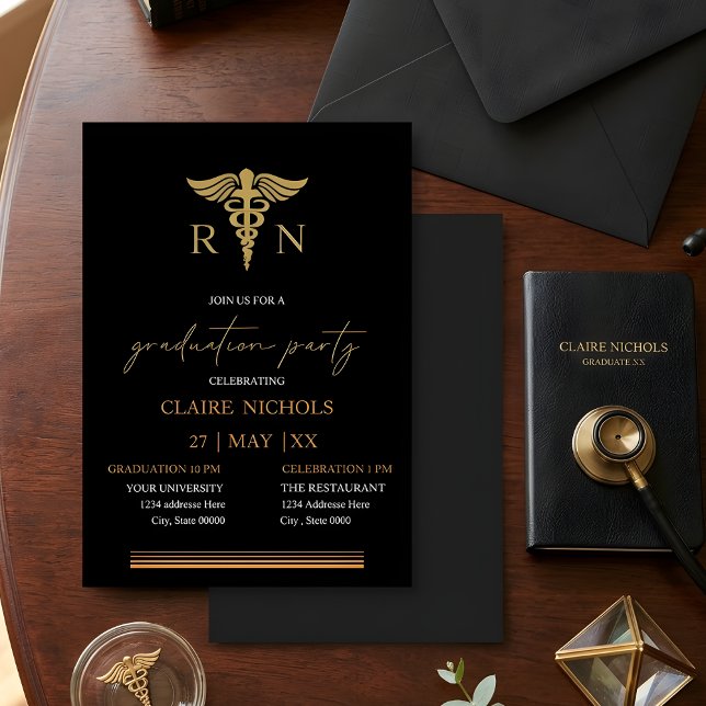 Black Gold Nurse graduation party neutral gender  (Von Creator hochgeladen)