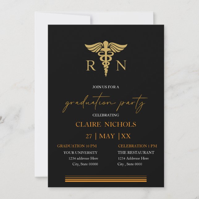 Black Gold Nurse graduation party neutral gender  (Vorderseite)