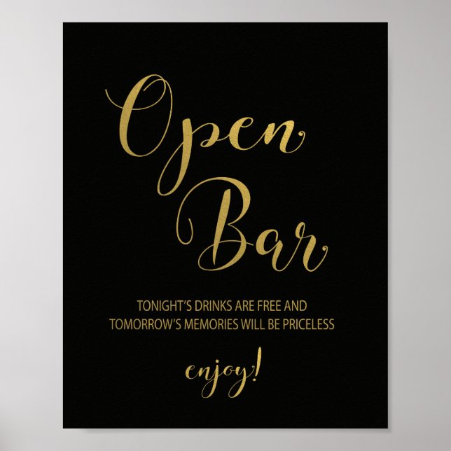 Black & Gold Open Bar Sign Poster (Vorne)