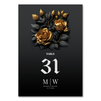 Black Gold Orange Rose Gothic Monogram Wedding Tischnummer