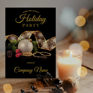 Black Gold Ornament Ribbon Corporate Holiday Party Einladung