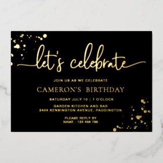 Black Gold Paintly Let's Celebrate Birthday Folieneinladung