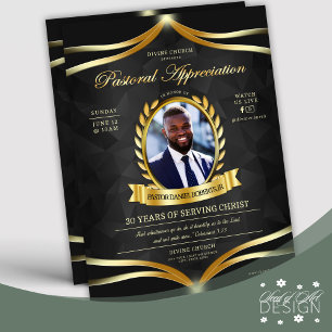 Black Gold Pastoral Appreciation Church Service Flyer