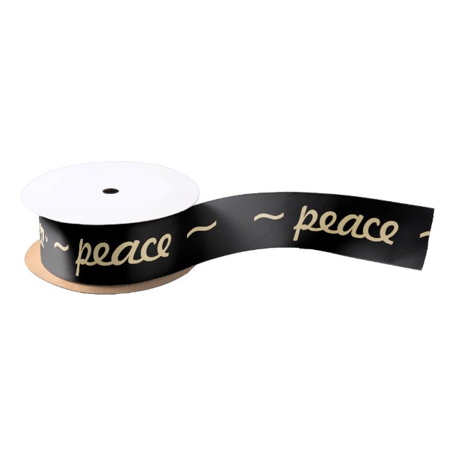 Black Gold Peace Ribbon Satinband (Spule)