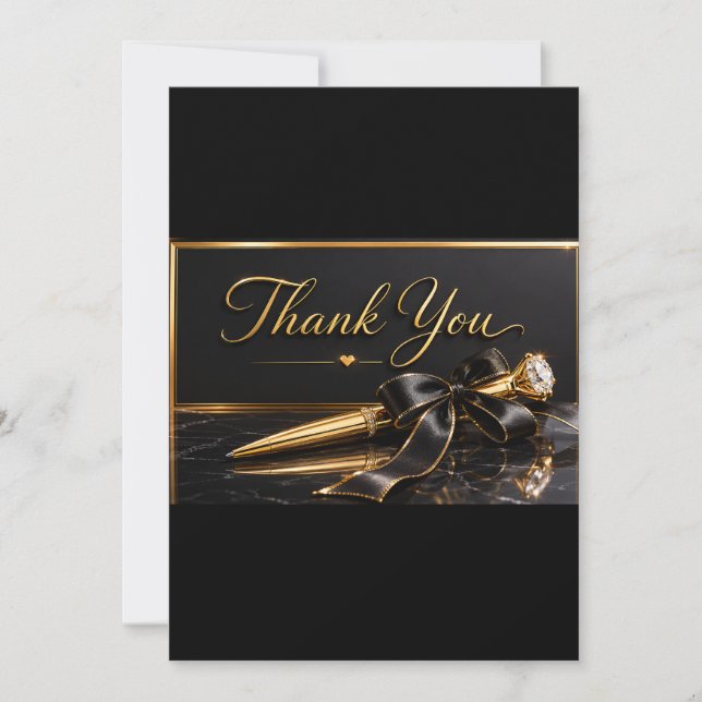 Black Gold Pen Danke Karte | Black Tie Glamour (Vorderseite)