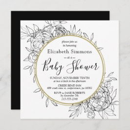 Black & Gold Peony Moderne Blumentoilendusche Einladung