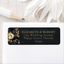 Black & Gold Peony Wedding Address Labels