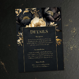 Black & Gold Peony Wedding Details Card Einladung