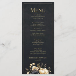 Black & Gold Peony Wedding Menu Card Menükarte